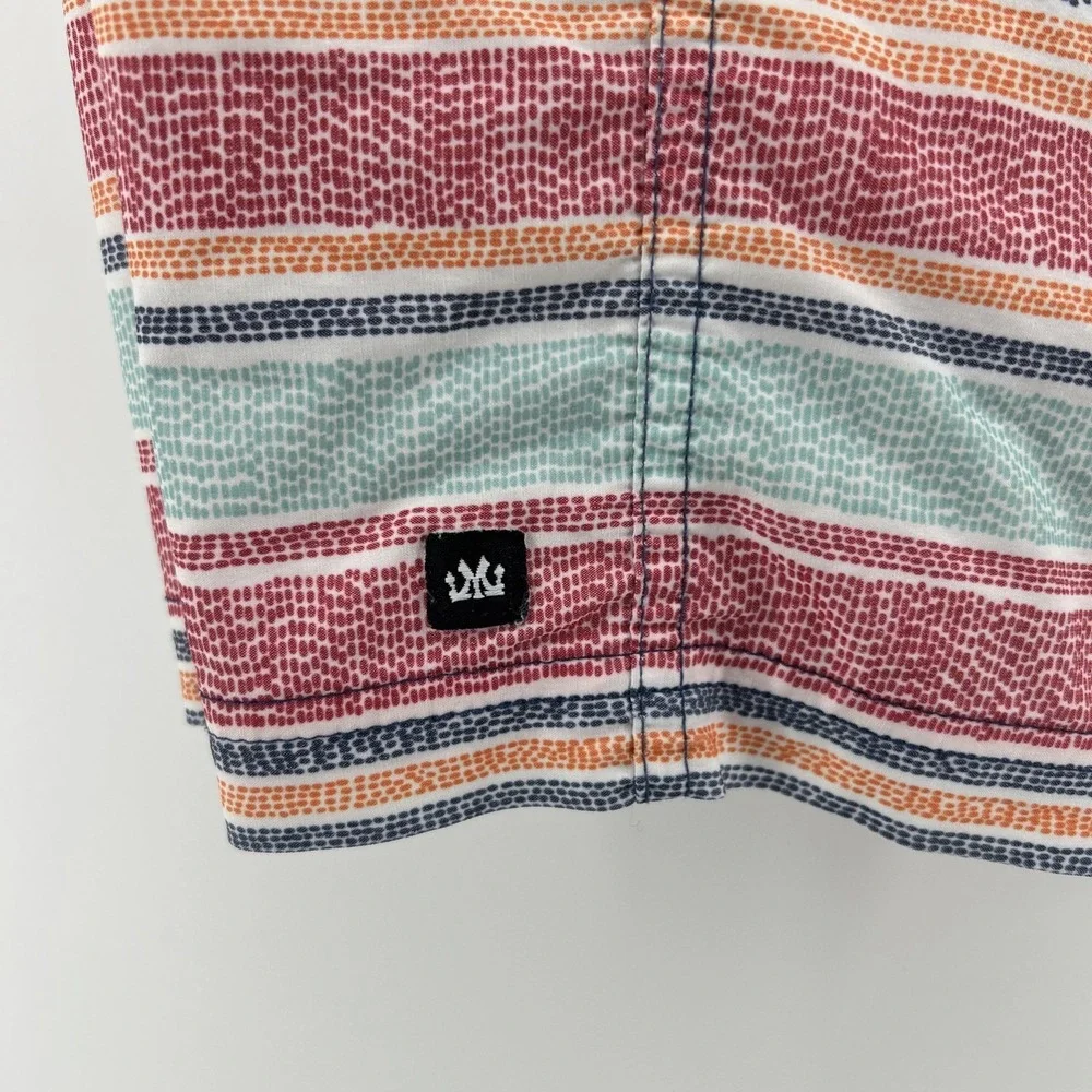 MICROS Shorts Men's 34 Multicolored Stripes Flat Front Lightweight Small Hole